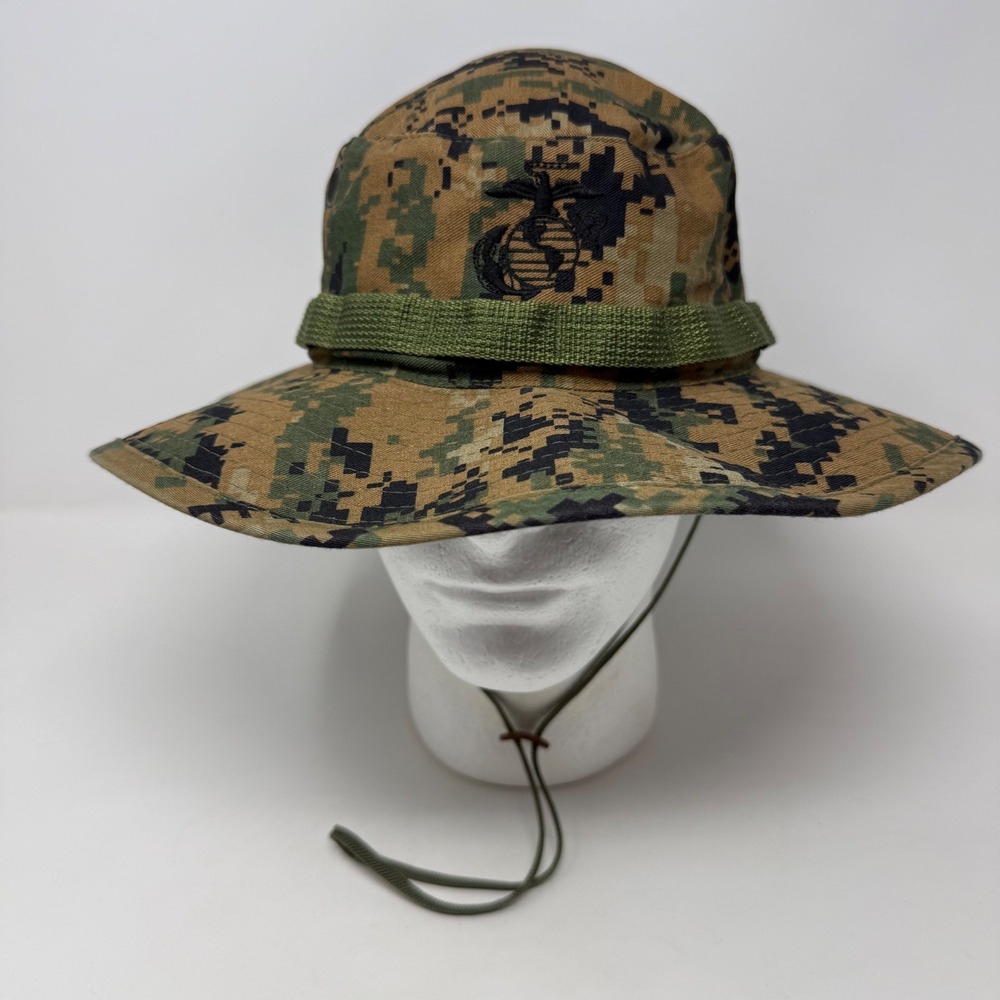 USMC MARPAT Woodland Digital Camo Boonie Hat EGA Logo 7-1/4 Medium Made in USA